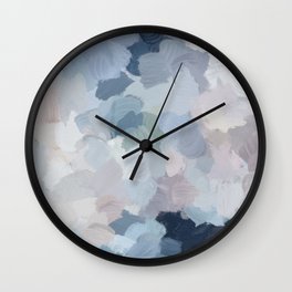 Final Flourishing - Navy Indigo Gray Blue Blush Pink Lavender Abstract Floral Spring Wall Art Wall Clock