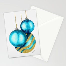Light Blue and Golden Christmas Balls Stationery Card