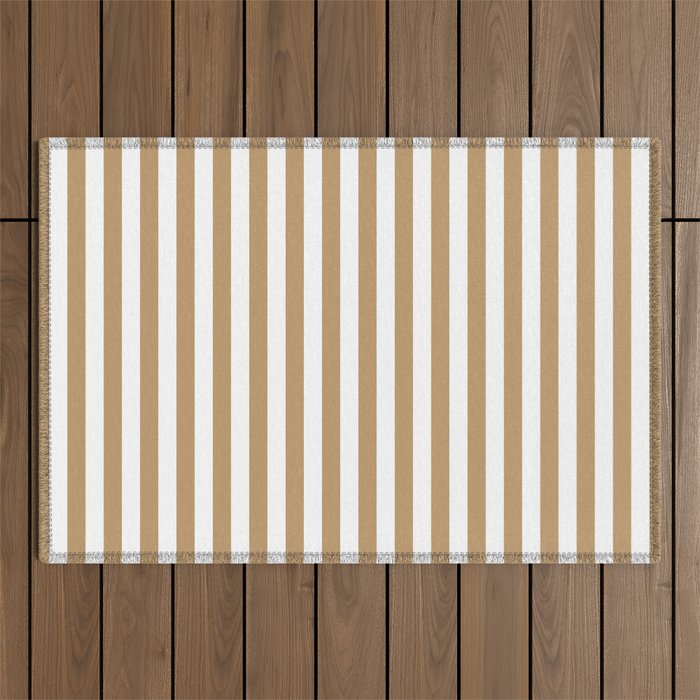 White and Camel Brown Vertical Stripes Outdoor Rug
