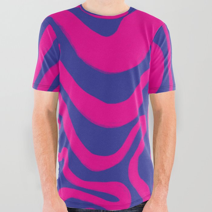 Psychedelic Liquid Swirl in Iridescent Blue + Hot Pink All Over Graphic Tee