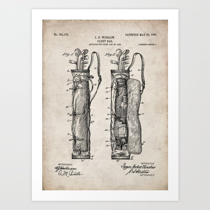 Golf Bag Patent - Caddy Art - Antique Art Print