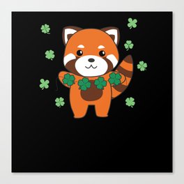 Red Panda With Shamrocks Cute Animals For Luck Canvas Print