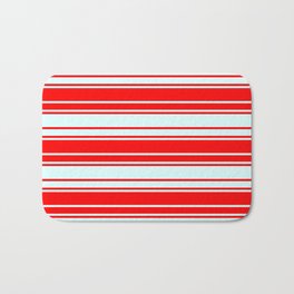 [ Thumbnail: Light Cyan & Red Colored Pattern of Stripes Bath Mat ]