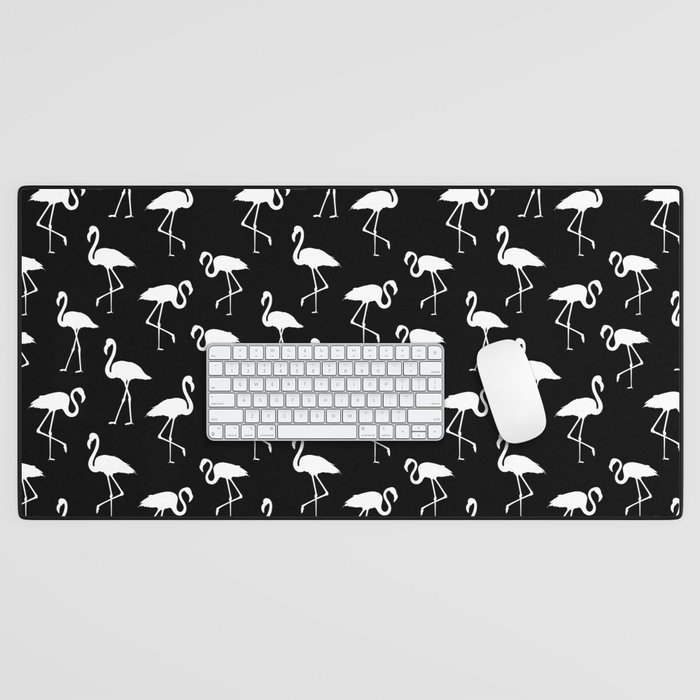 Black And White flamingo silhouettes seamless pattern  Desk Mat