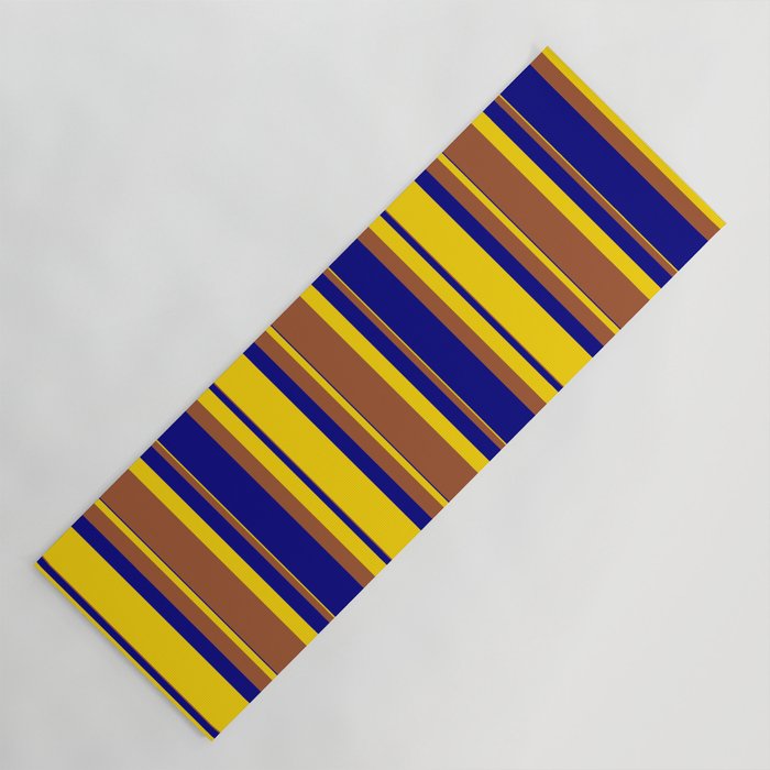 Yellow, Sienna & Blue Colored Striped Pattern Yoga Mat