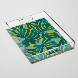Monstera Leaves in Teal Acrylic Tray