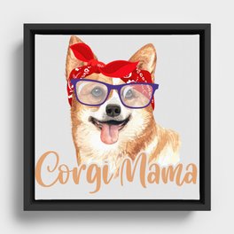 Corgi Mama Mommy Red Scarf Eyeglasses Framed Canvas