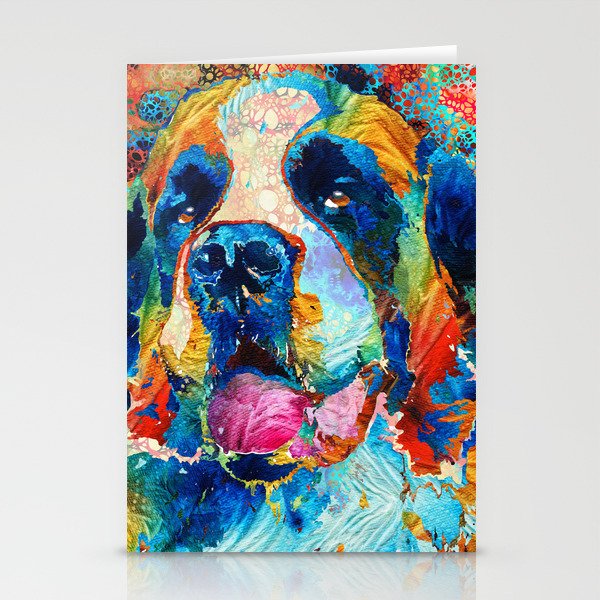 Fun Colorful Saint Bernard Dog Art St. Stationery Cards