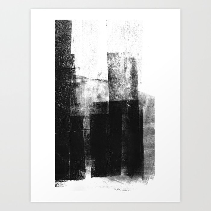 Black White Grey Abstract Monotype Art Print