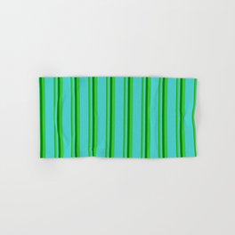 [ Thumbnail: Green, Lime Green, and Turquoise Colored Lines Pattern Hand & Bath Towel ]