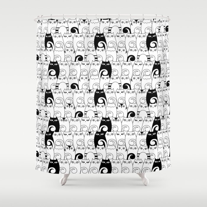 Pretty Kitties in Black and White Shower Curtain