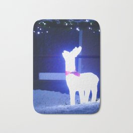Reindeer in the snow Bath Mat | Curated, Rudolph, Photo, Winter, Lights, Blue, Redscarf, Bavaria, Thecreativeminds, Reindeer 