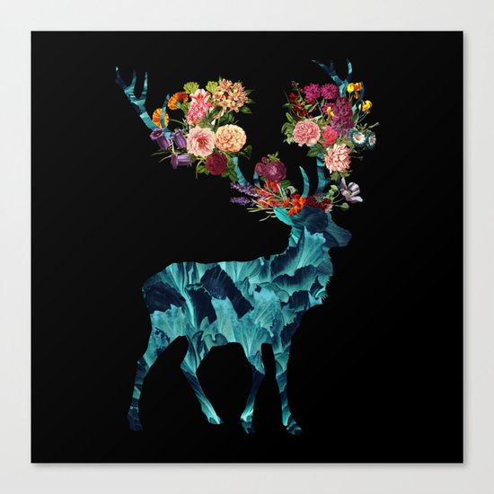 Sprint Itself Deer Floral Dark Canvas Print