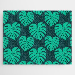 Monstera and Palm Leaves on Deep Blue Jigsaw Puzzle