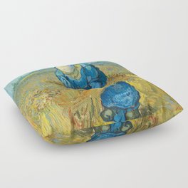 Peasant Woman Binding Sheaves by Vincent van Gogh Floor Pillow