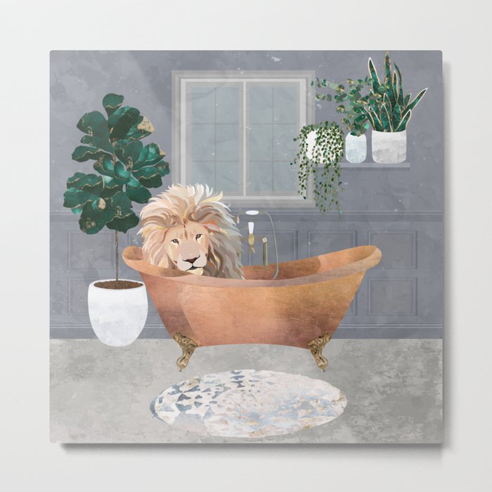 Lion in a bronze bath tub Metal Print