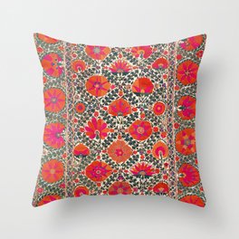 Kermina Suzani Uzbekistan Colorful Embroidery Print Throw Pillow