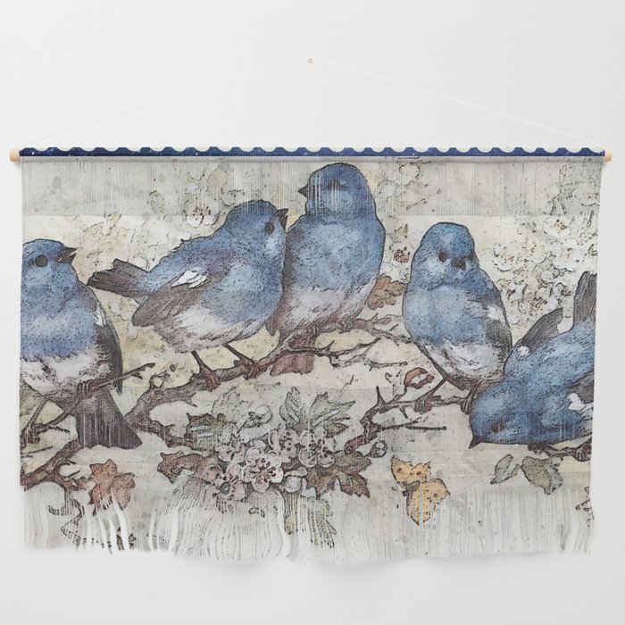 Vintage Blue Birds Wall Hanging By Judyskowron Society6