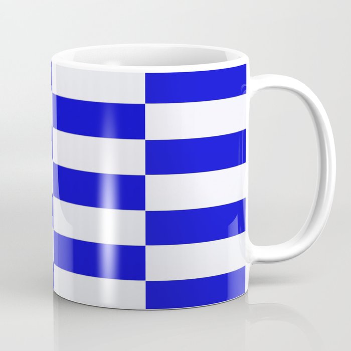 Blue And White Rectangular Checkered Pattern Coffee Mug