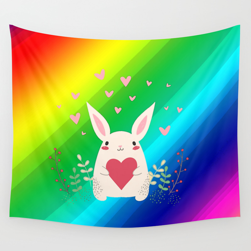 Rainbow Bunny Wall Tapestry