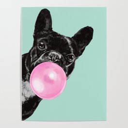 Bubble Gum Sneaky French Bulldog in Green Poster