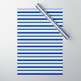 [ Thumbnail: Light Green, Blue, and White Colored Lined/Striped Pattern Wrapping Paper ]