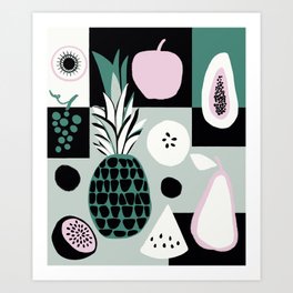 Minimal fruits on green  Art Print