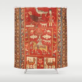 Kuba Hunting Rug With Birds Horses Camels Print Shower Curtain