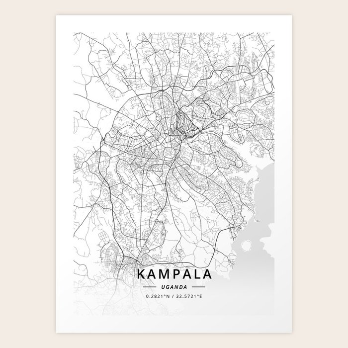 Kampala, Uganda - Light Map Art Print by Designer Map Art | Society6