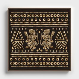 Aztec Golden Jaguar Pattern Framed Canvas