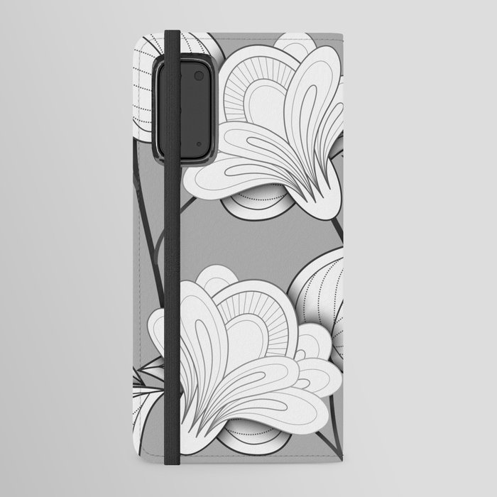 Seamless Monochrome Floral Pattern. Hand Drawn Floral Texture, Decorative Flowers Android Wallet Case