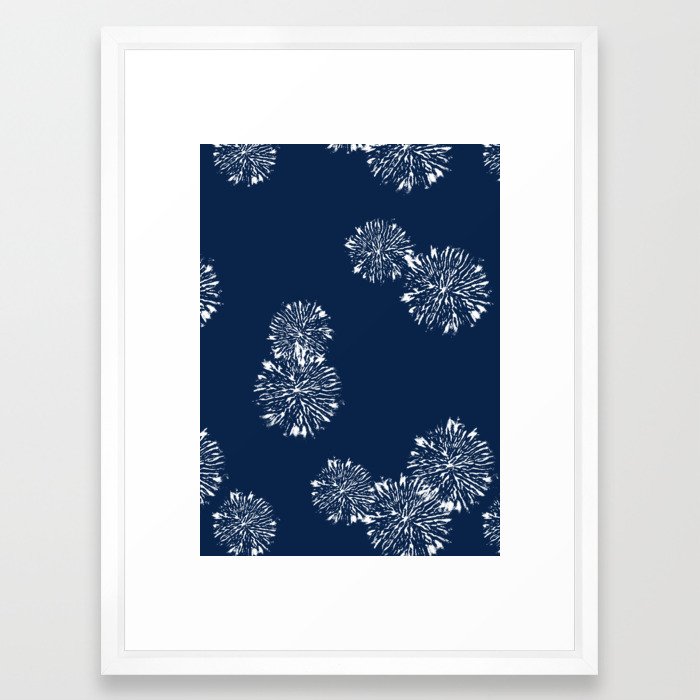 Shibori Scatter - Blue Framed Art Print