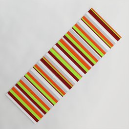 [ Thumbnail: Eye-catching Maroon, Light Green, Red, Light Gray, and White Colored Stripes/Lines Pattern Yoga Mat ]