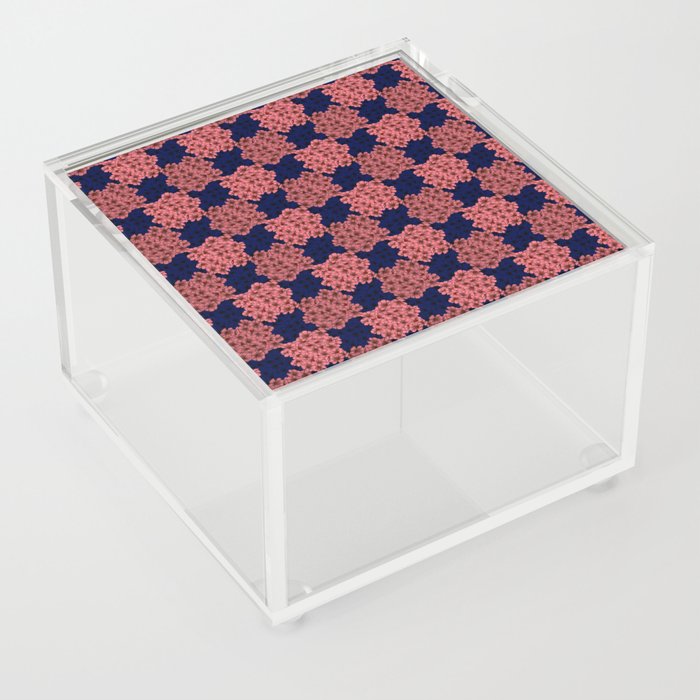 Floral Checkerboard in Pink and Navy Blue Acrylic Box