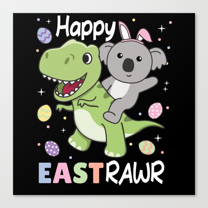 Koala With T-rex Easter Estrawr Easter Pun Canvas Print