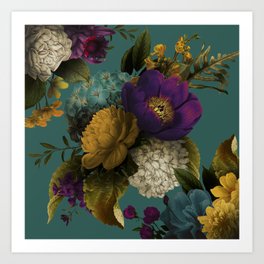 Wildflowers Melancholy deep teal Art Print