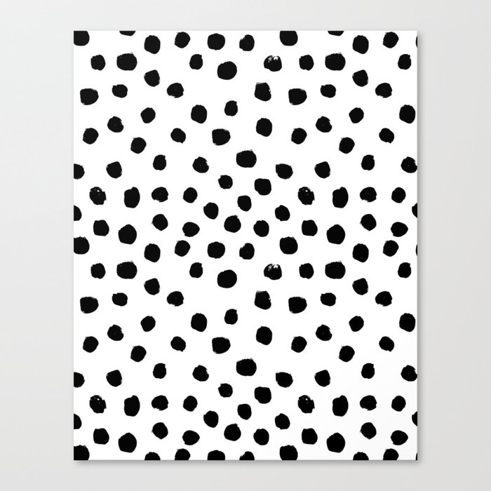 Preppy black and white dots minimal abstract brushstrokes painting illustration pattern print Canvas Print