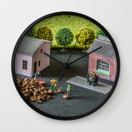 The Little Millers Coffee Corporation Wall Clock | Food, Scooter, Stilllife, People, Workers, Coffeemill, Field, Industry, Boss, Wagon 