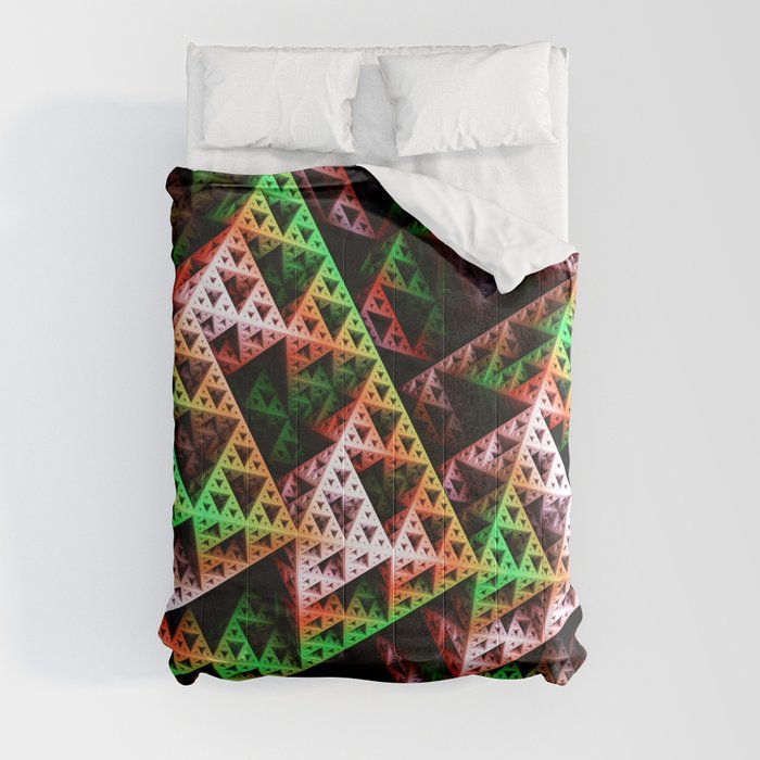 Pink & Green 3D Sierpinski Triangle Fractal Art Print Comforter