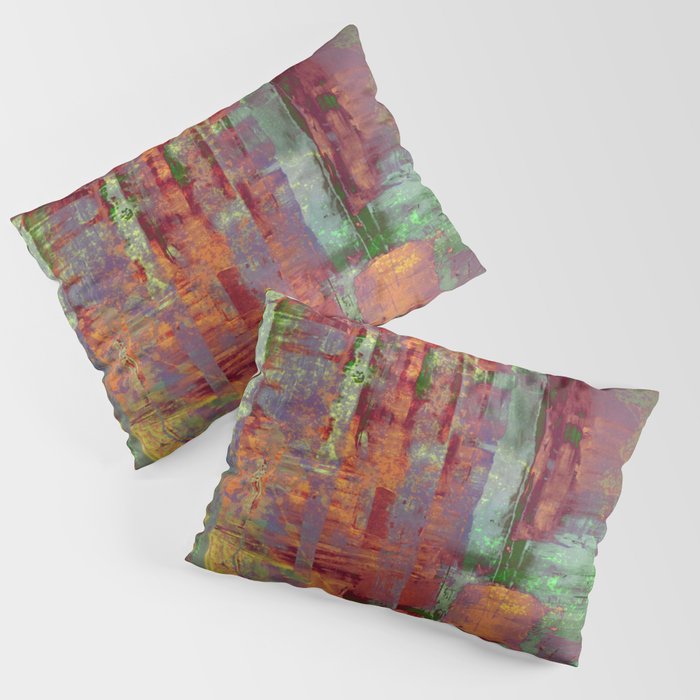 Overexposed - Abstract, textured painting in brown, orange and green Pillow Sham