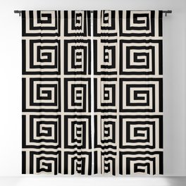 Greek Key Pattern 123 Black and Linen White Blackout Curtain