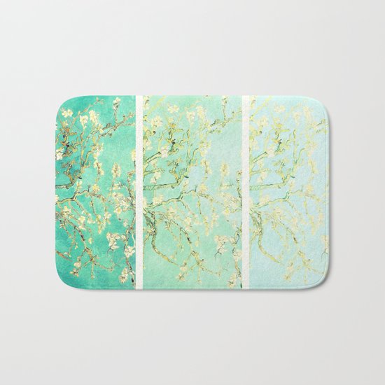 Vincent Van Gogh Almond Blossoms Panel art Aqua Green Bath Mat