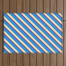 [ Thumbnail: Dark Cyan, Bisque, Maroon, and Blue Colored Lined/Striped Pattern Outdoor Rug ]