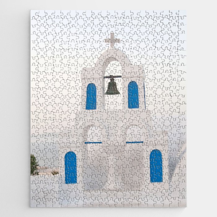White Blue Bell Tower in Oia Santorini #1 #wall #art #society6 Jigsaw Puzzle