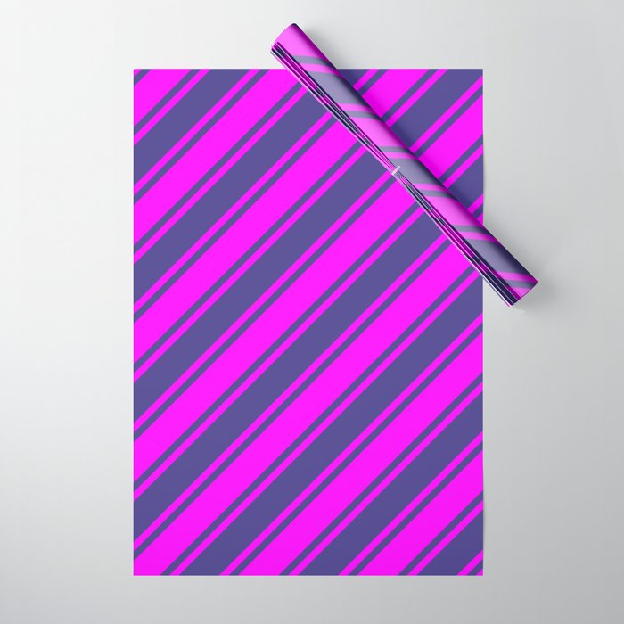 Fuchsia and Dark Slate Blue Colored Striped Pattern Wrapping Paper