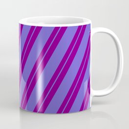 [ Thumbnail: Purple and Slate Blue Colored Striped/Lined Pattern Coffee Mug ]