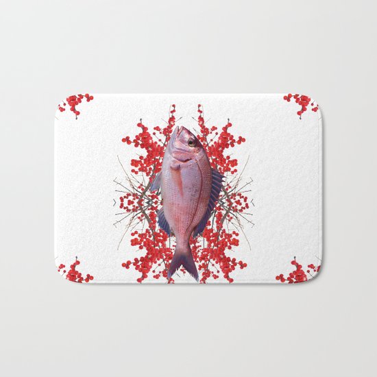Red Berries Fish Bath Mat