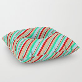 [ Thumbnail: Red, Tan, Green, and Light Blue Colored Lines Pattern Floor Pillow ]