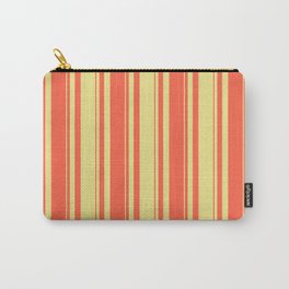 [ Thumbnail: Tan and Red Colored Stripes/Lines Pattern Carry-All Pouch ]