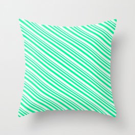 [ Thumbnail: Green and Mint Cream Colored Striped/Lined Pattern Throw Pillow ]